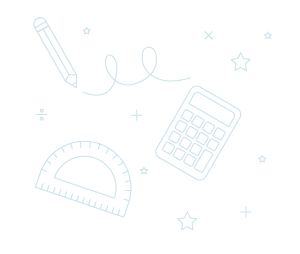 Illustration of pencil, protractor and calculator