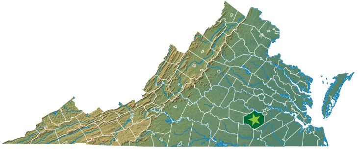 Dinwiddie County on Map of Virginia