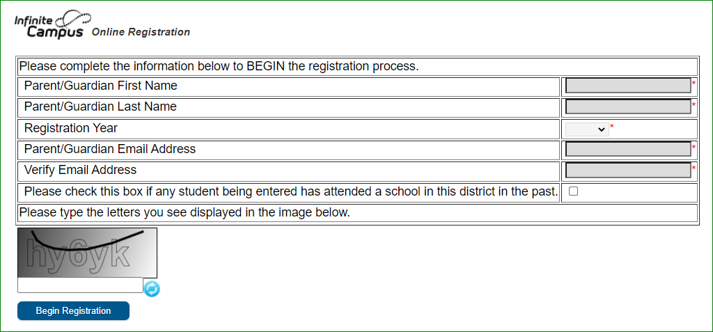 Online Registration Begin Registration