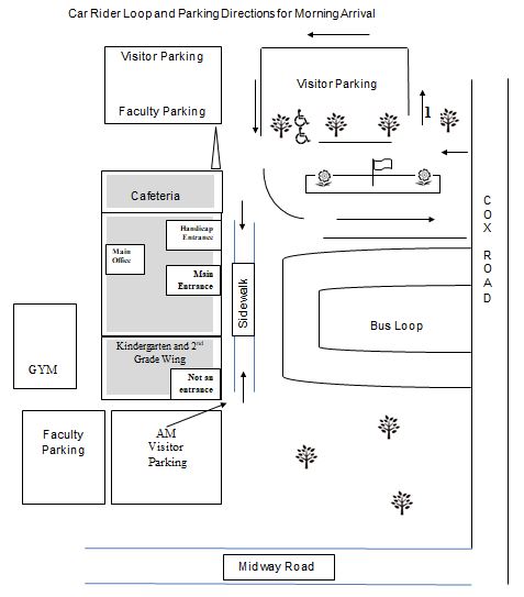 Car-Rider Loop and Parking Directions for Morning Arrival Diagram